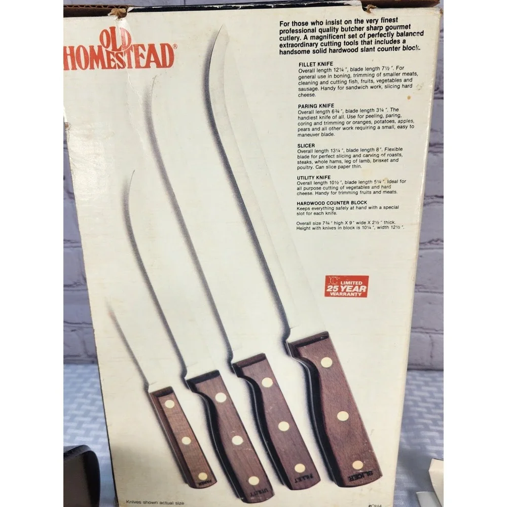 Vtg Old Homestead 5 Piece Kitchen Knife Set In Slant Counter Block Japan NEW!